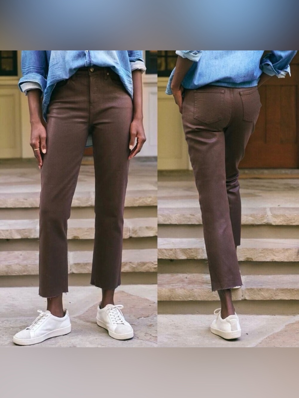 Frank and Eileen Cork Jeans Womens 26 Brown Fray Hem High Rise Cropped Straight
